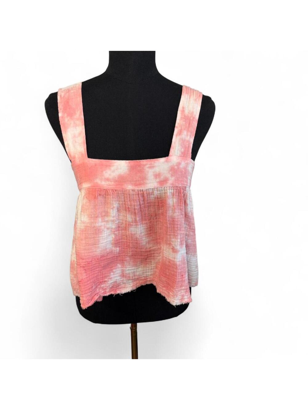 Stark Pink Tie-Dye Cotton Gauze Crop Top with Raw Hem sz XS